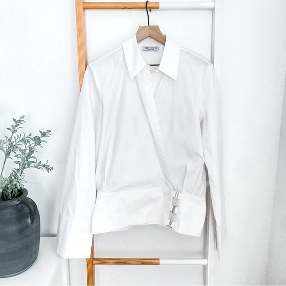 The Attico Delia Cotton Poplin Wrap Front Blouse Top White Faux Button Up - Picture 4 of 16